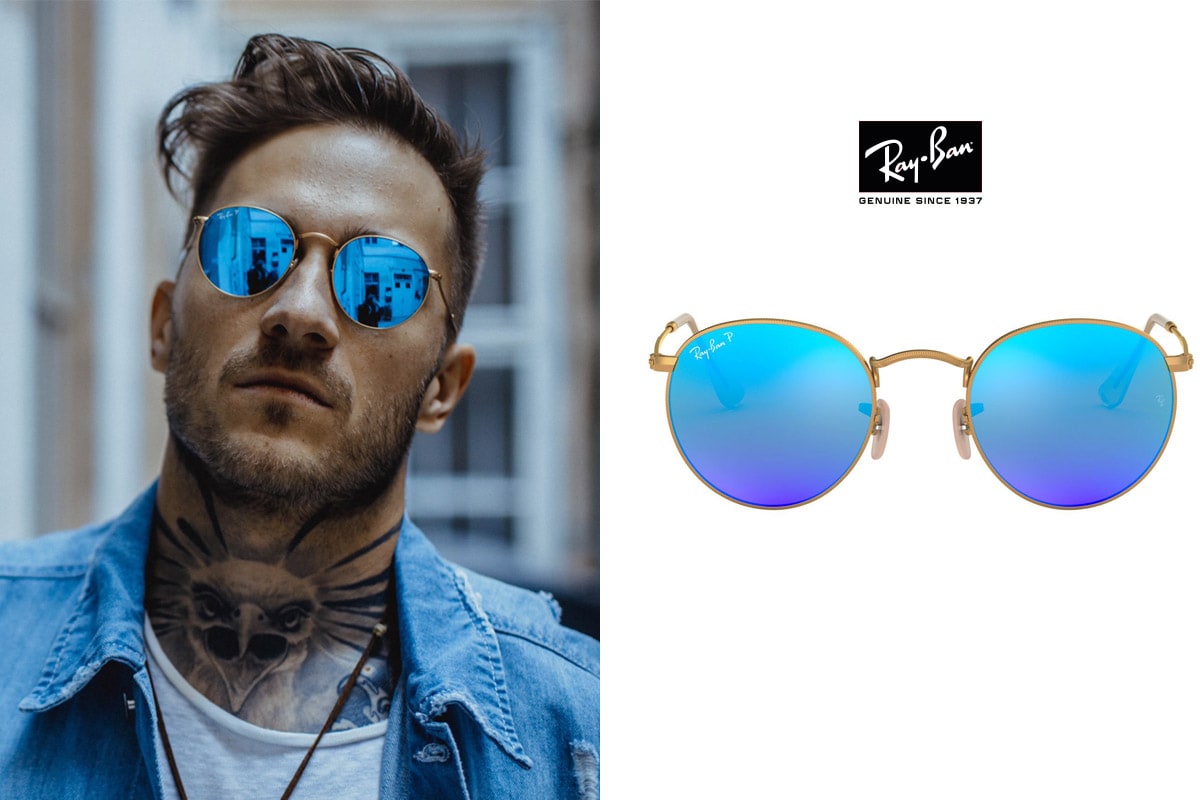 Artist - Valentines gift eyewear for HIM Ray Ban Round Flash Lenses sunglasses